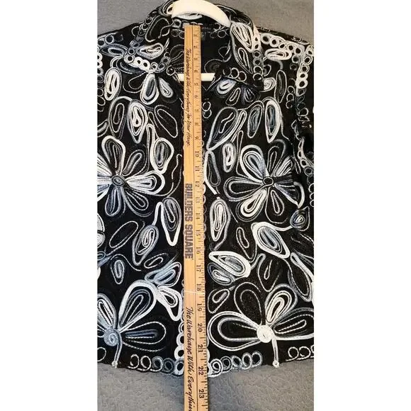 CS Casual Studio Women's Embroidered Floral Black Stretch Zip Jacket Size Sz‎ S - Picture 3 of 8